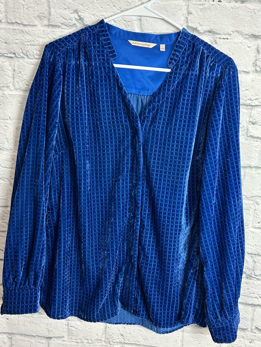 Soft Surroundings Blue Velvet Burnout Grid Blouse Large
